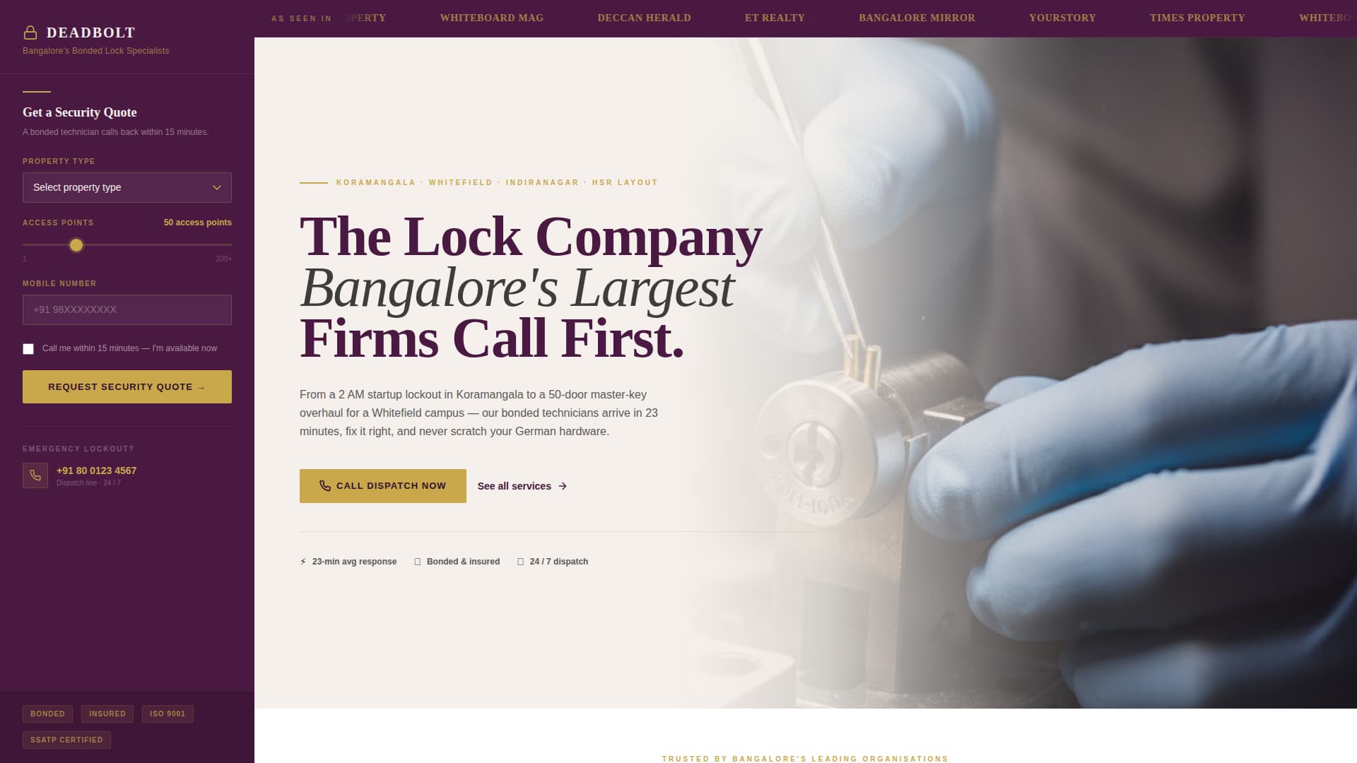 Deadbolt - Trusted Locksmith Landing Page Template
