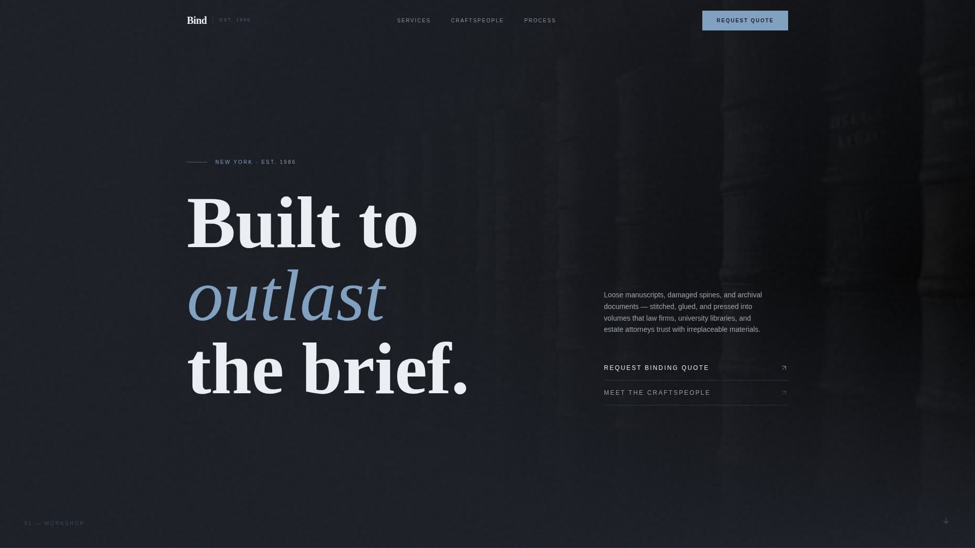 Bind - Authoritative Bookbinder Landing Page Template