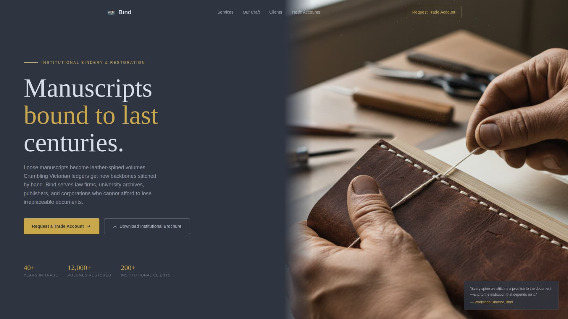 Bind - Precision Bookbinder Landing Page Template