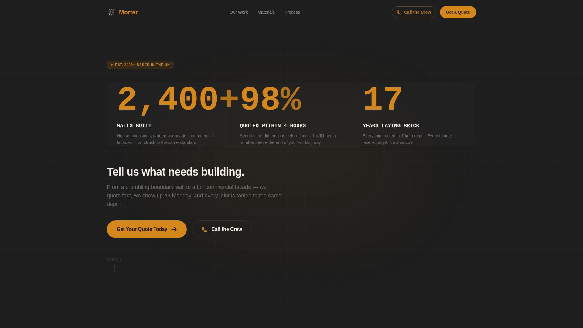 Mortar - Trusted Bricklayer Landing Page Template