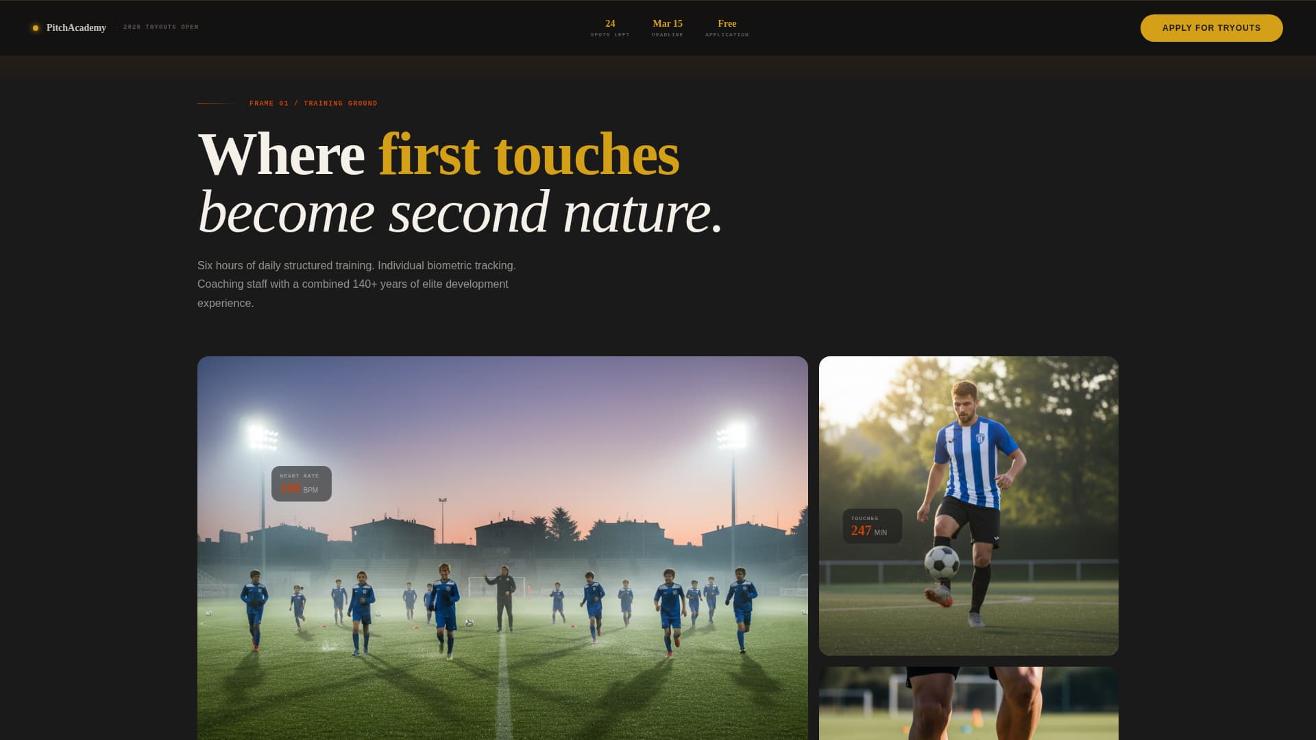 Pitch - Cinematic Soccer Landing Page Template