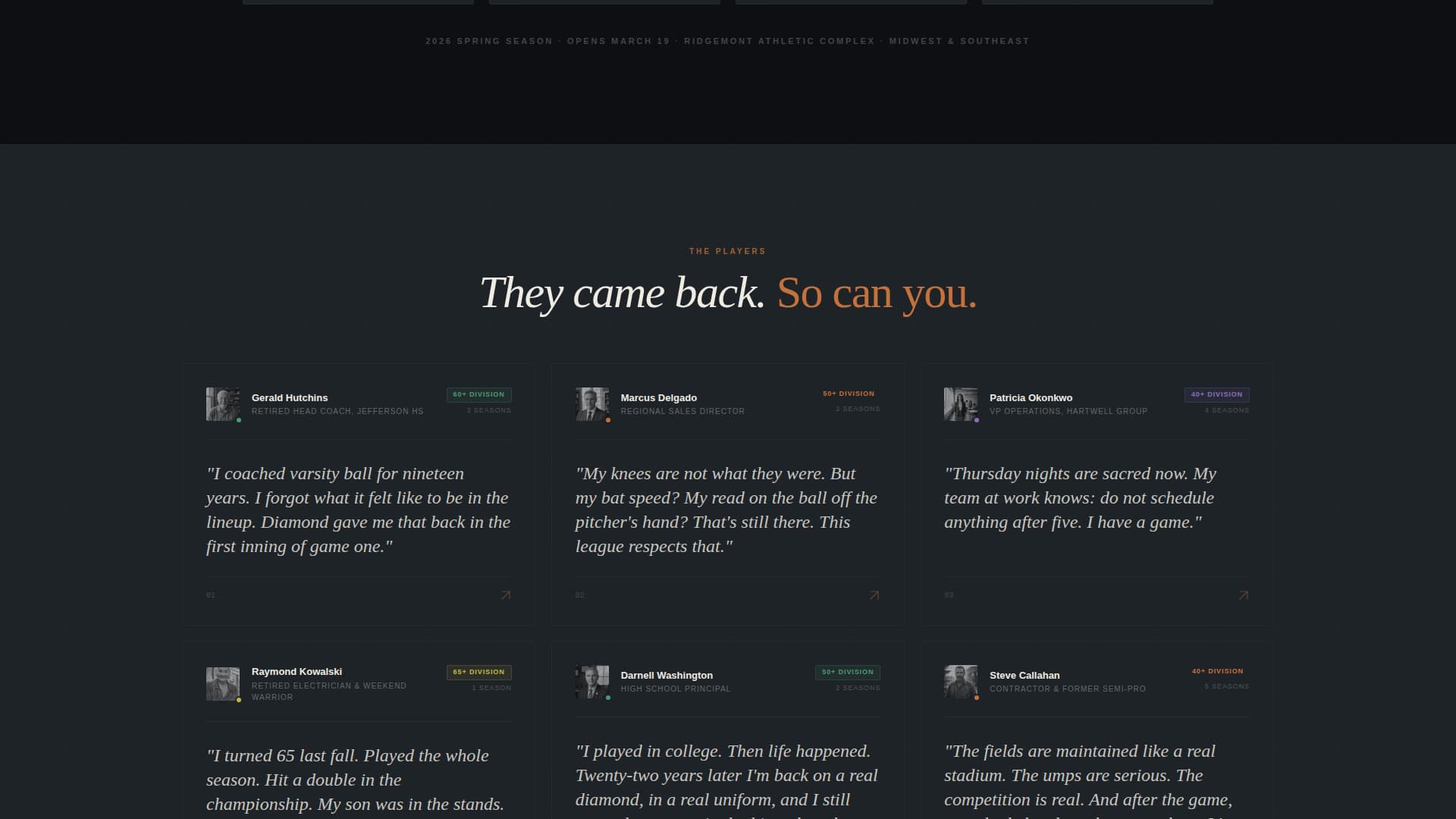 Diamond - Cinematic Senior League Landing Page Template