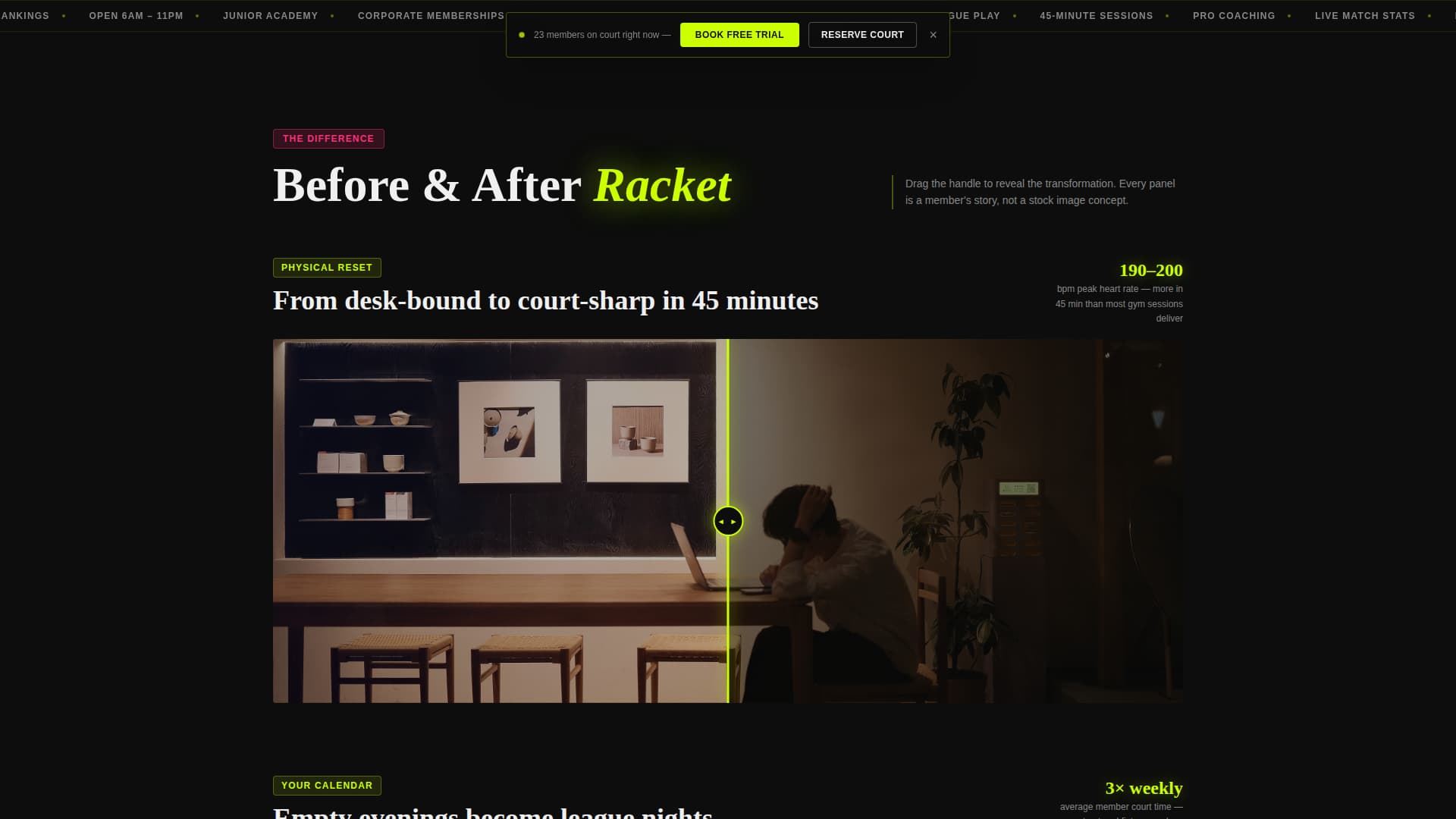 Racket - Electrifying Squash Landing Page Template