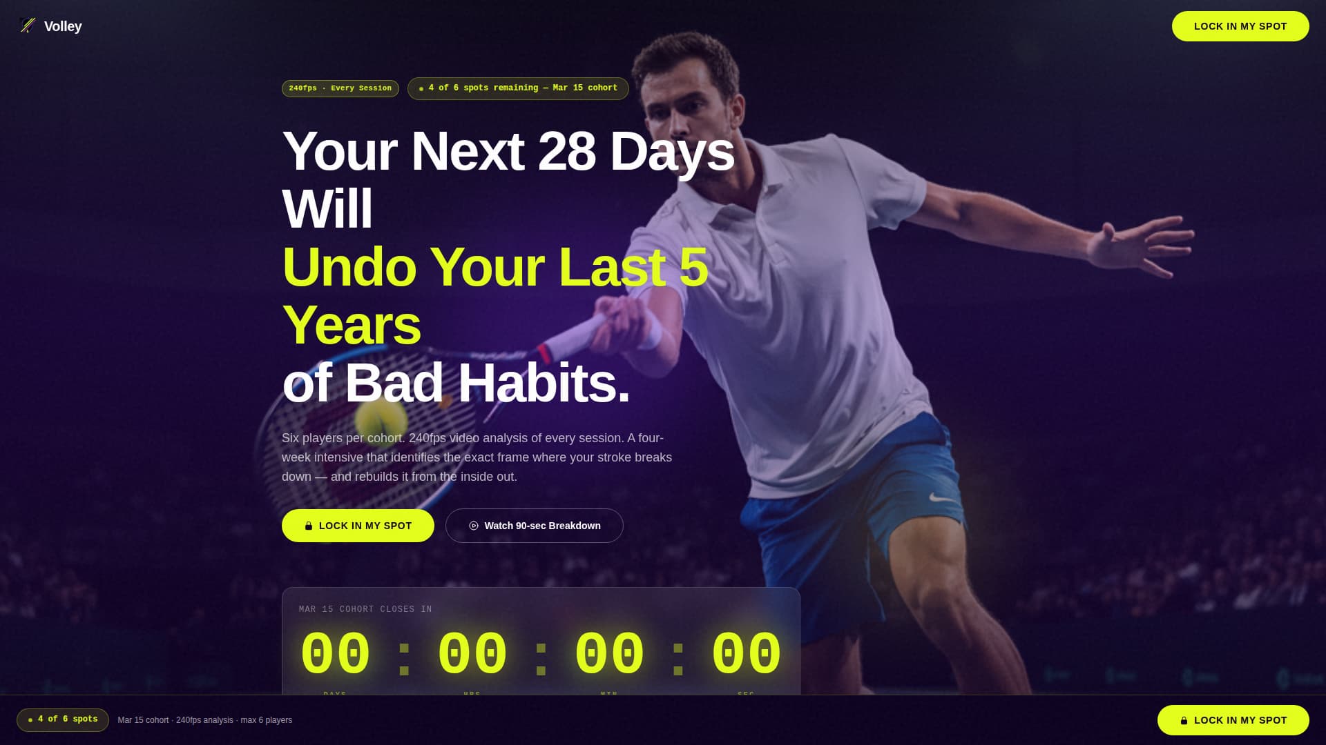 Volley - Electrifying Tennis Landing Page Template