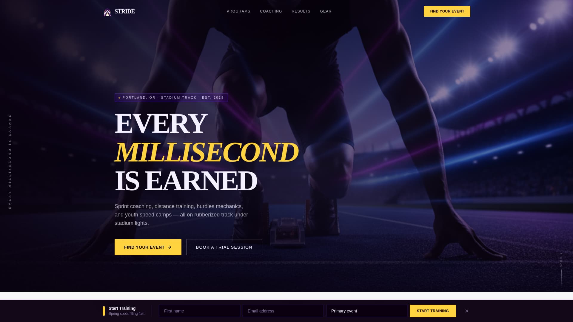 Stride - Electric Track & Field Landing Page Template