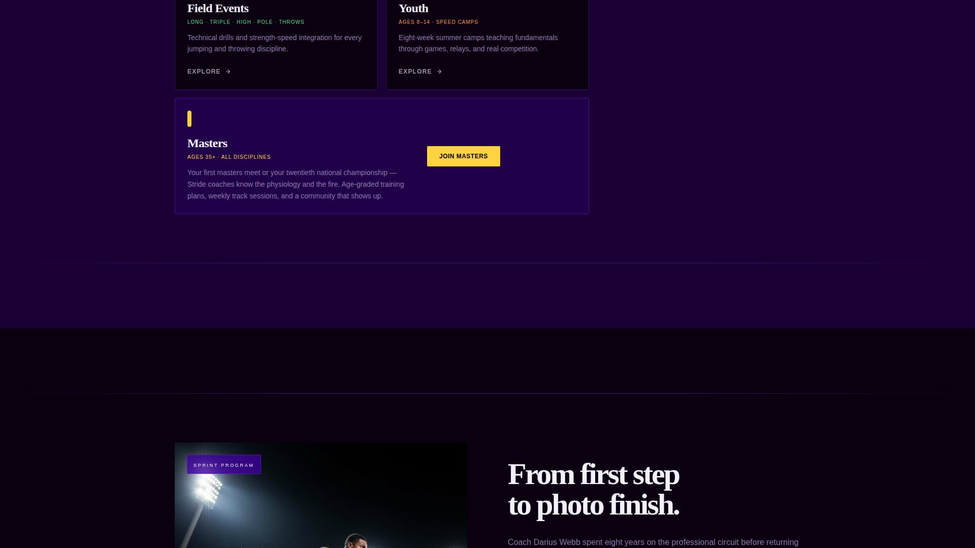 Stride - Electric Track & Field Landing Page Template