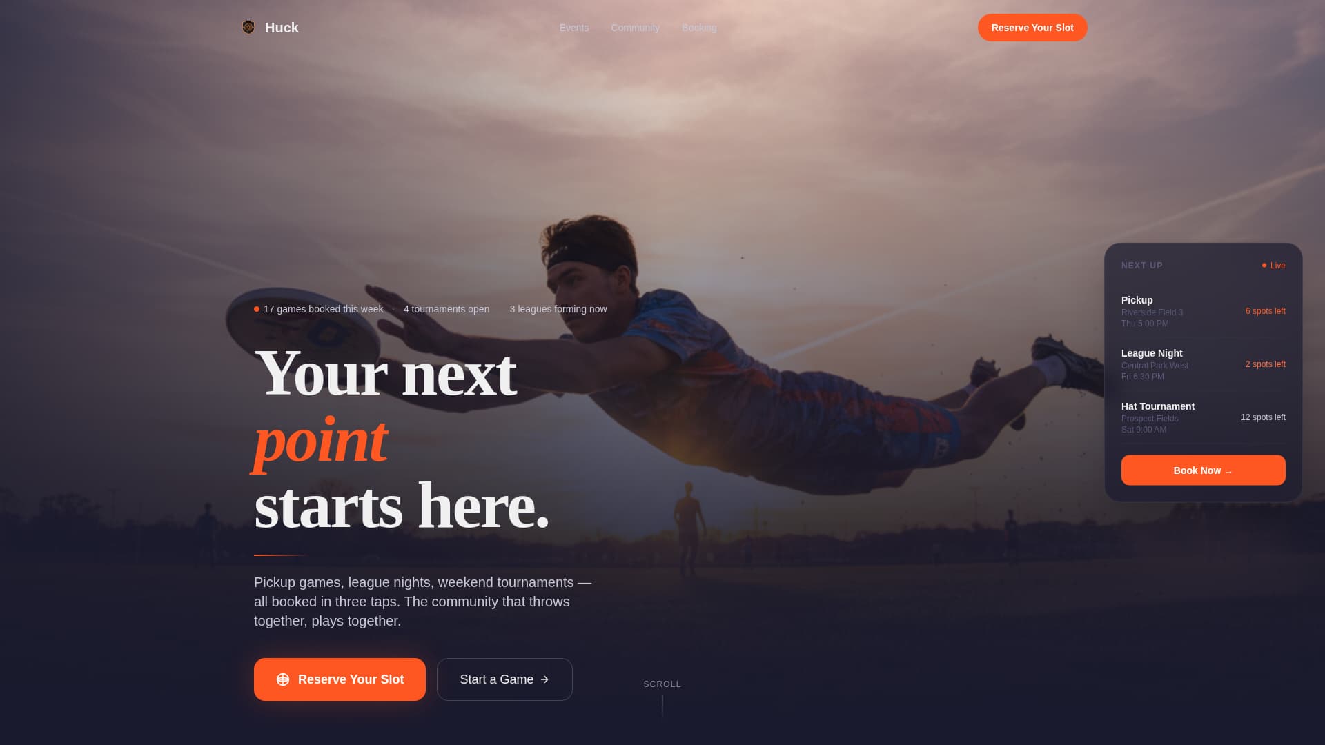 Huck - Dynamic Ultimate Frisbee Landing Page Template