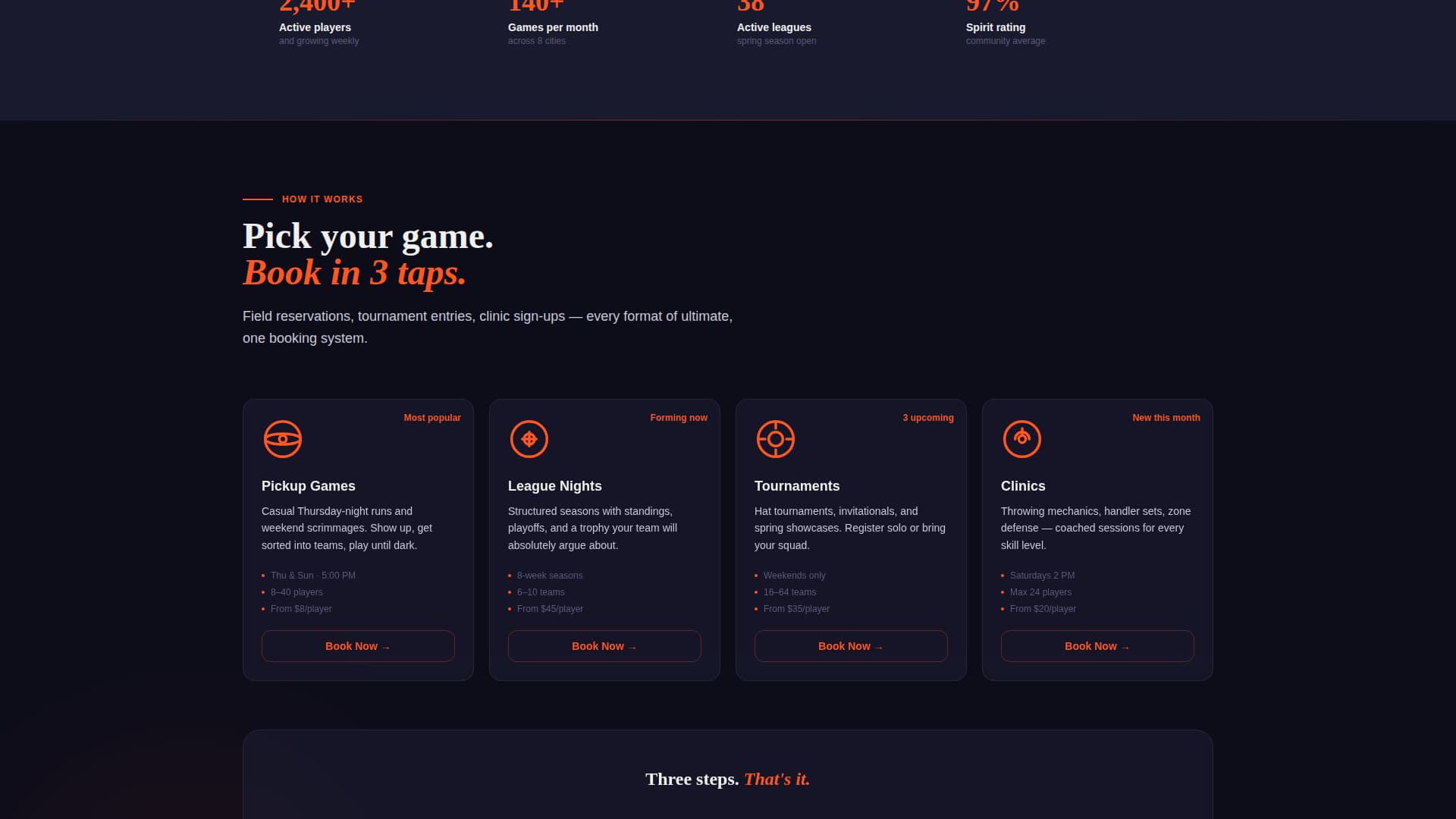 Huck - Dynamic Ultimate Frisbee Landing Page Template