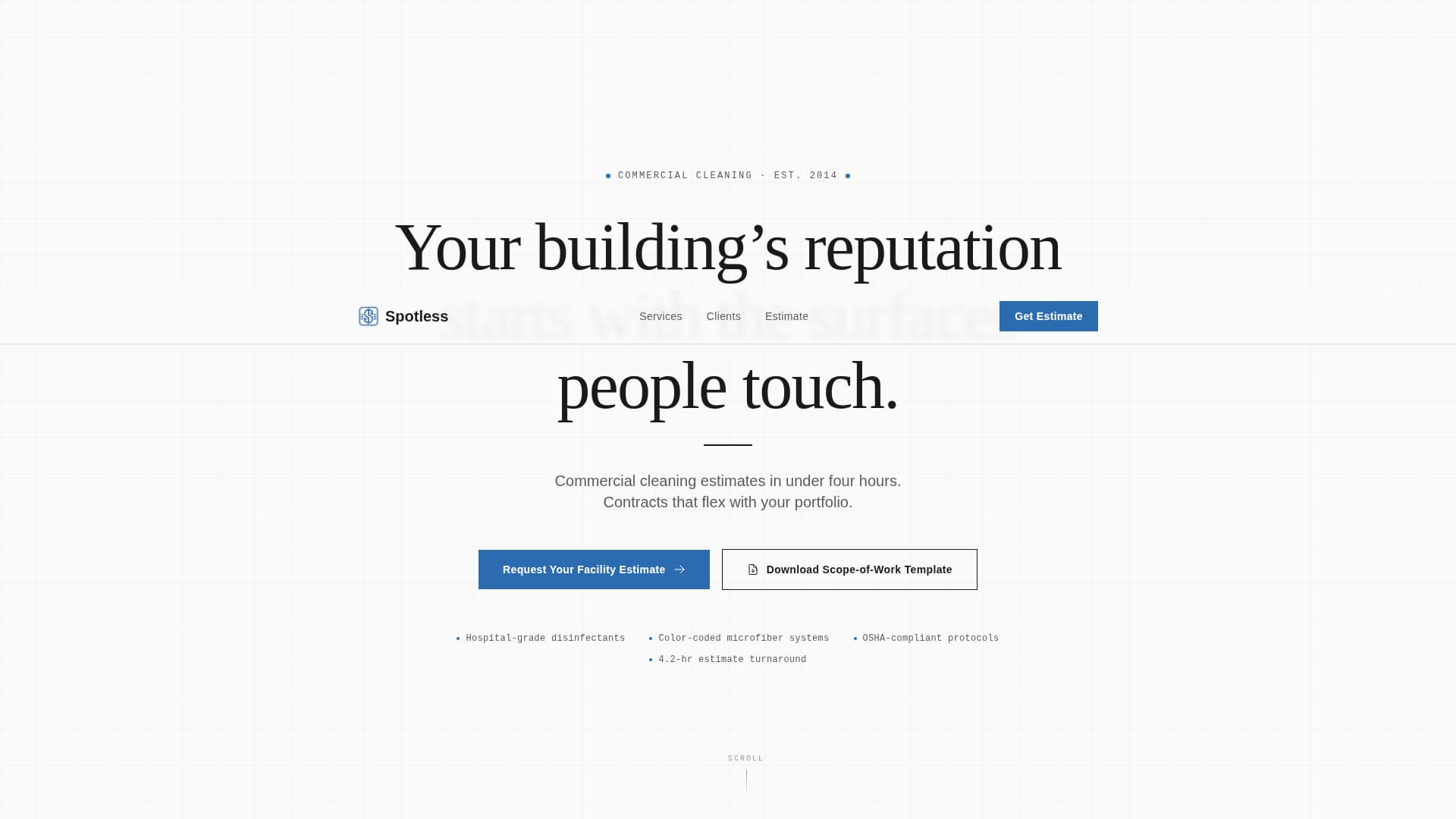 Spotless - Trusted Commercialcleaning Landing Page Template