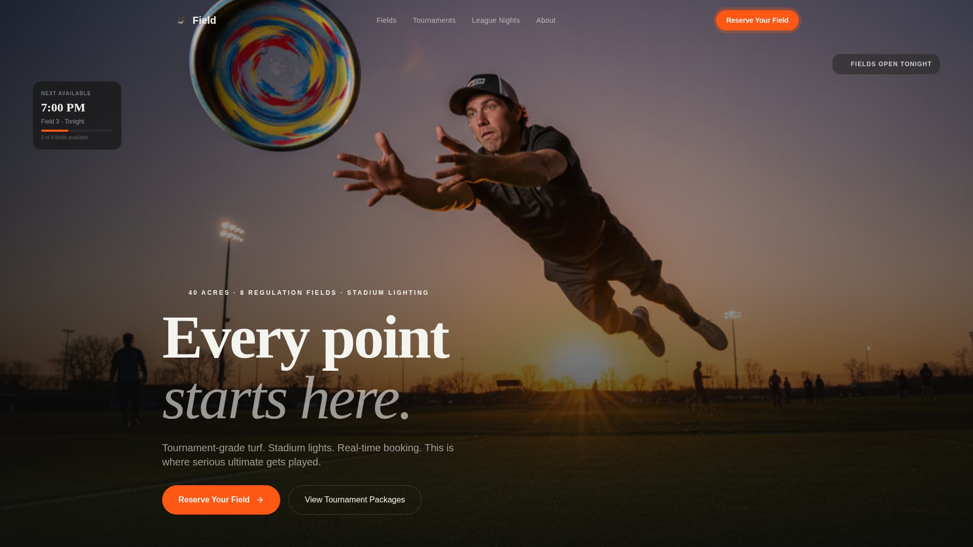 Fieldhouse - Dynamic Ultimatefrisbee Landing Page Template