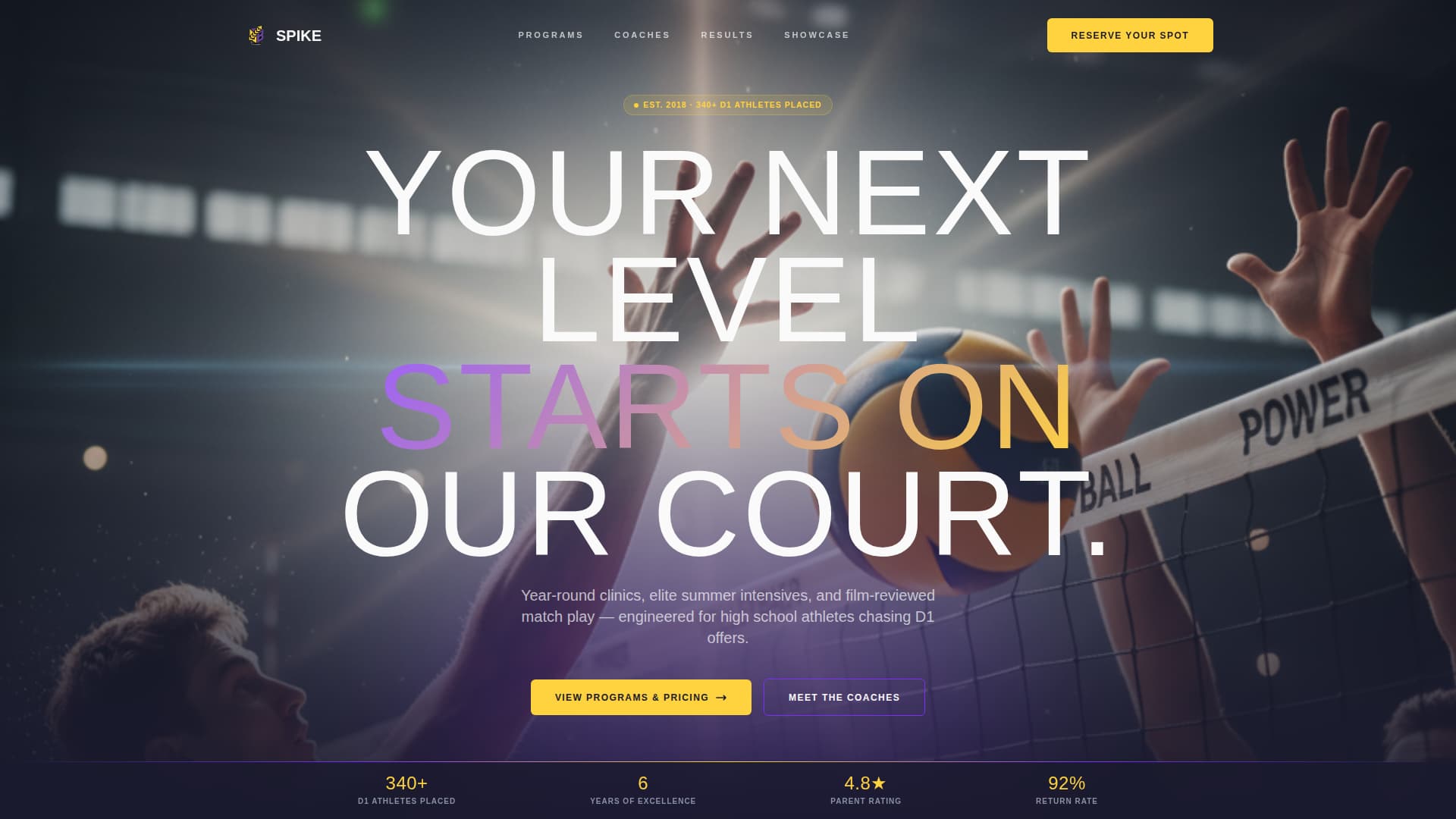Spike - Elite Volleyball Landing Page Template