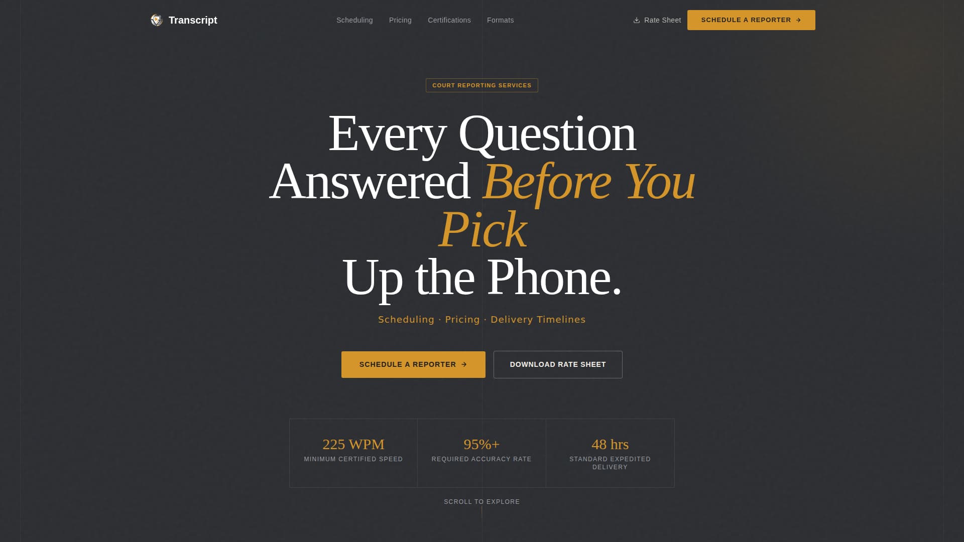 Transcript - Authoritative Courtreporter Landing Page Template