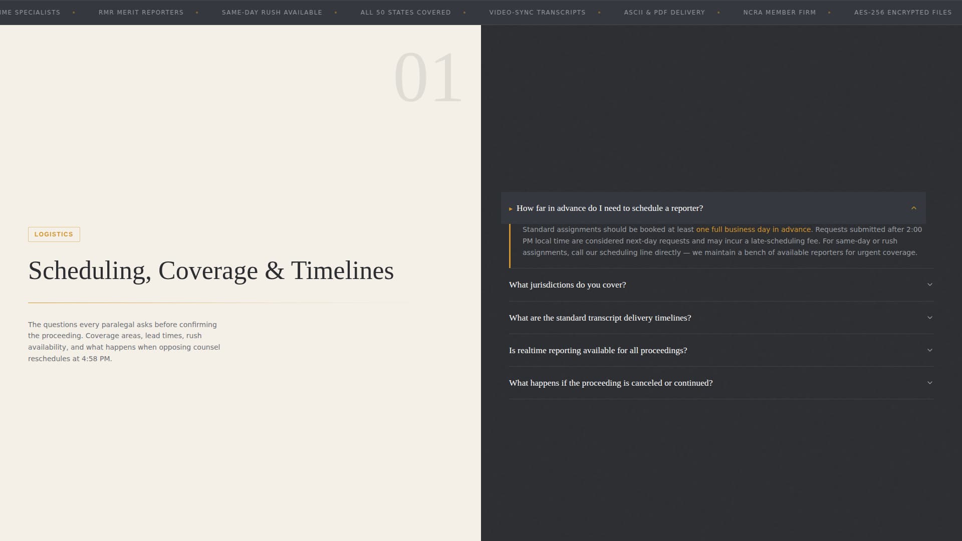 Transcript - Authoritative Courtreporter Landing Page Template