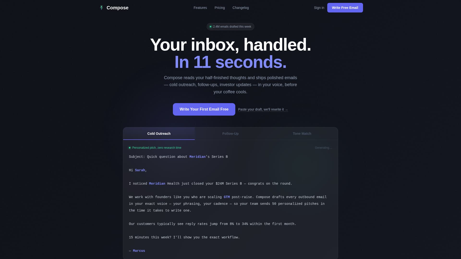 Compose - Intelligent Emailwriter Landing Page Template