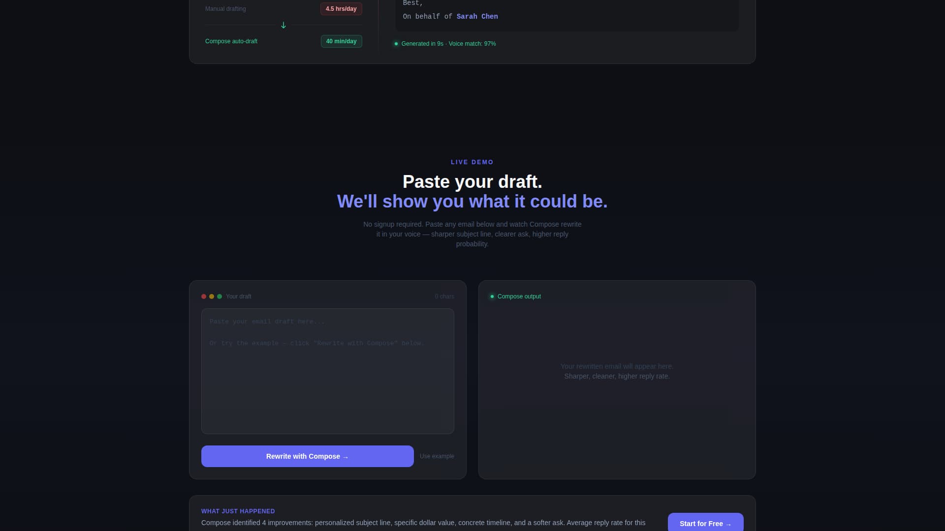 Compose - Intelligent Emailwriter Landing Page Template