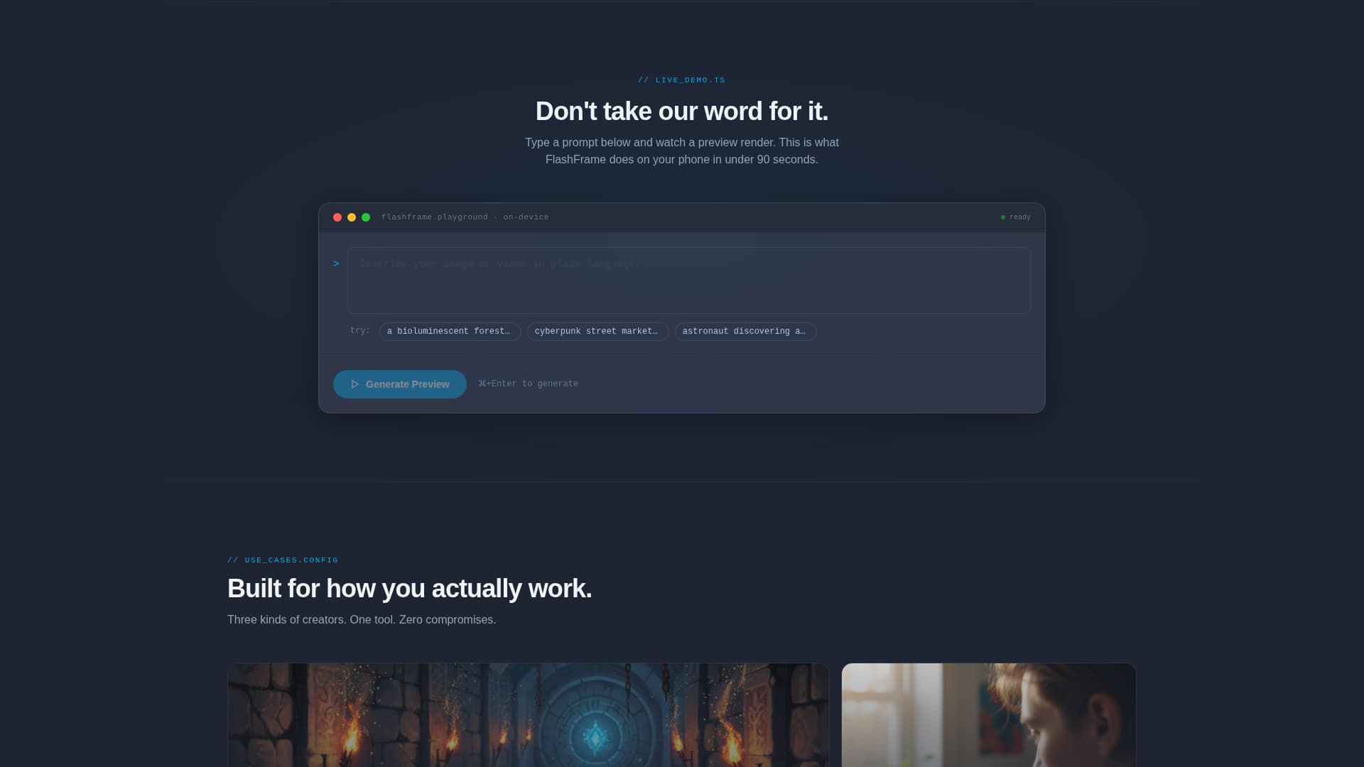 Flashframe - Cinematic AI Generator Landing Page Template