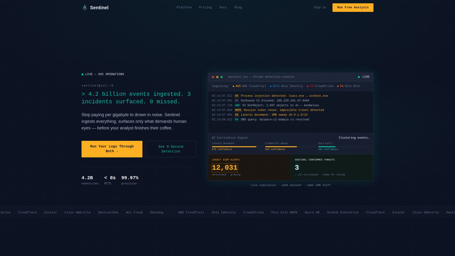 Sentinel - Intelligent SIEM Landing Page Template