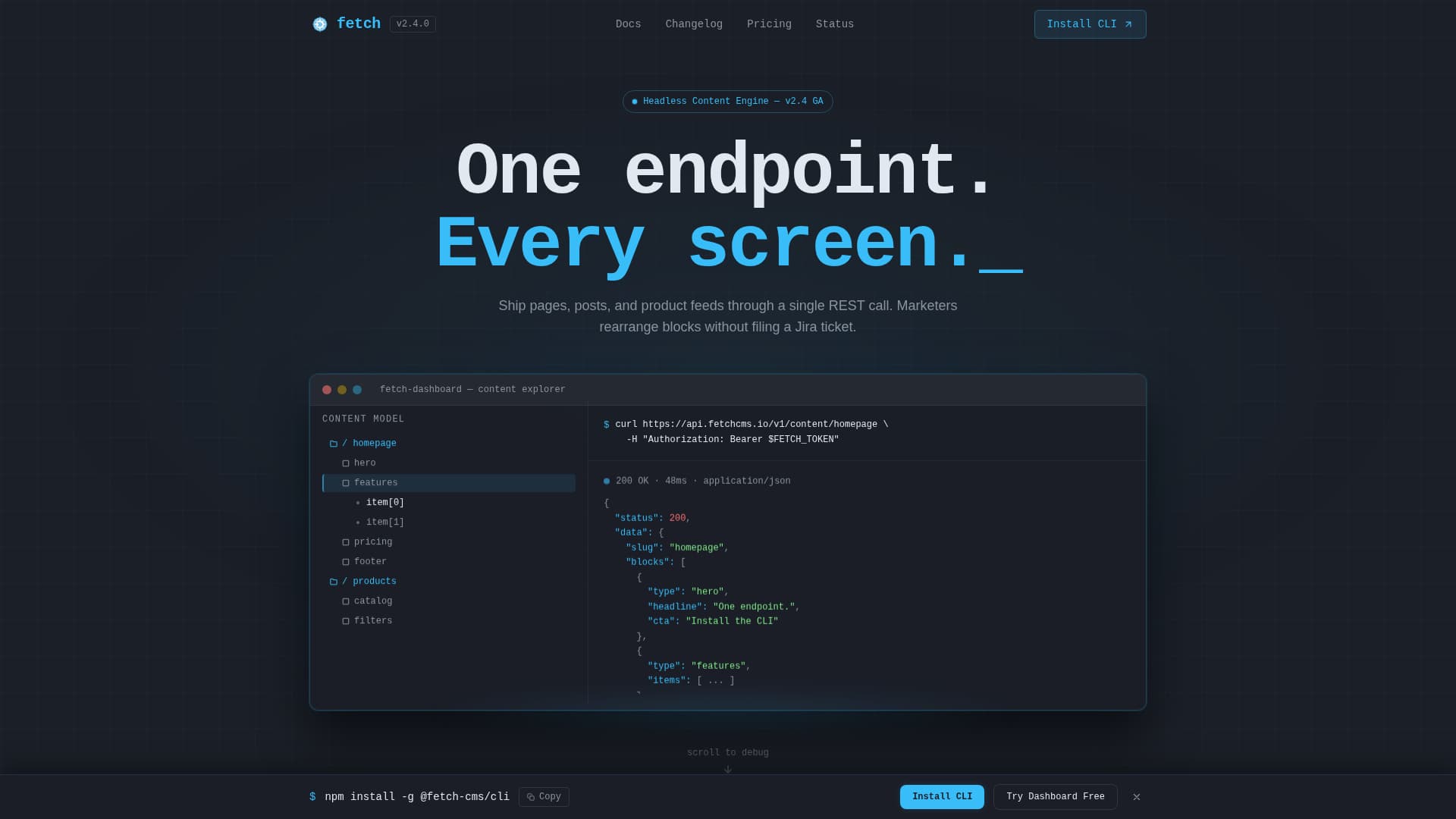 Fetch - Powerful Headless CMS Landing Page Template