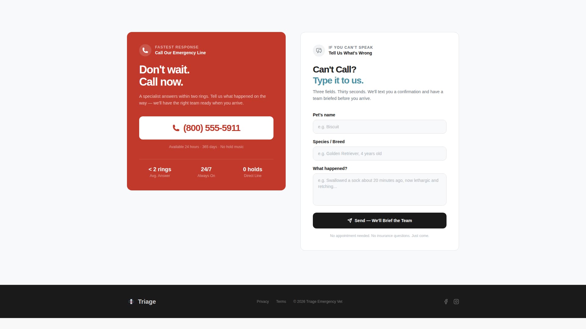 Rescue — Emergency Pet Hospital Landing Page Template