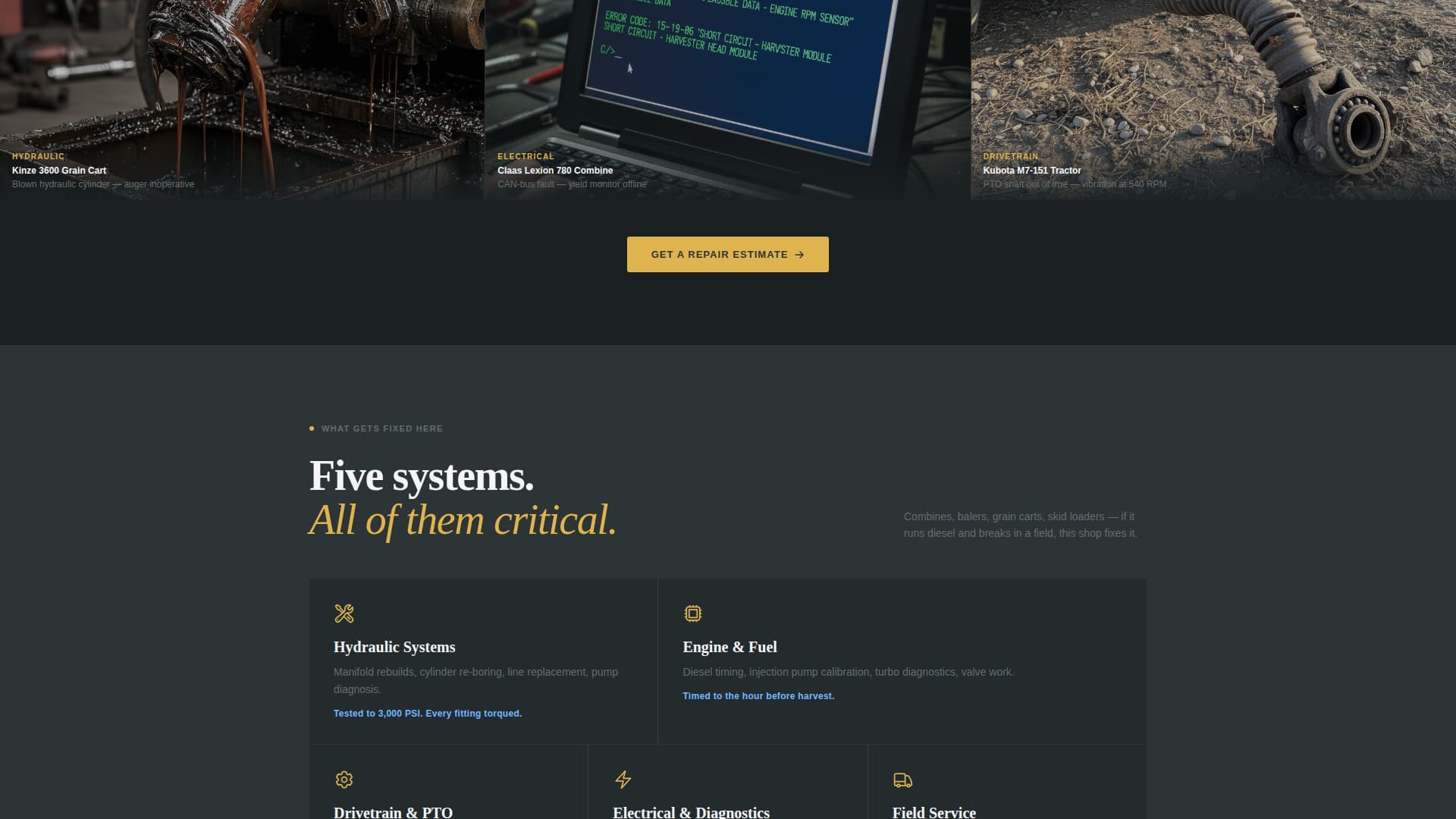 Farm Equipment Mechanic Business Portfolio Website Template
