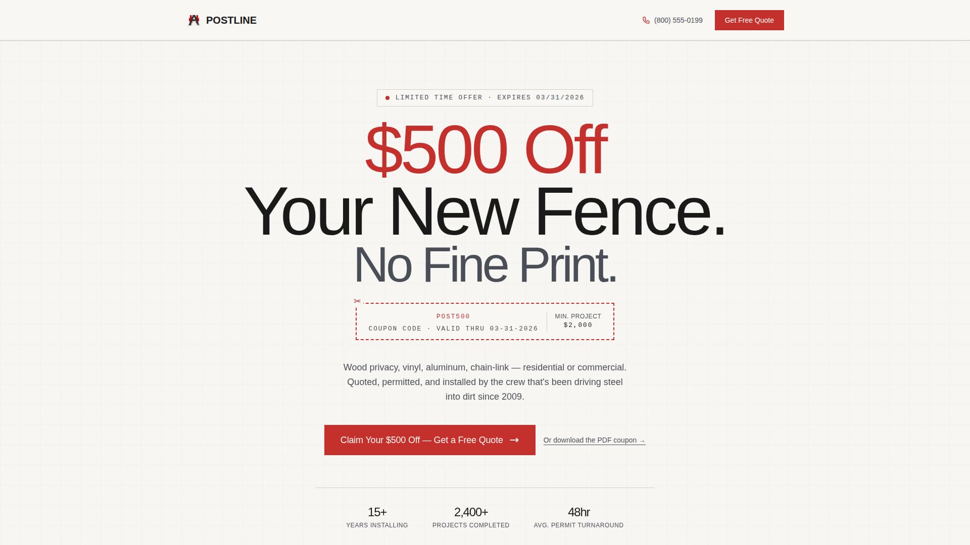 Fence Installer Marketing Booking Website Template