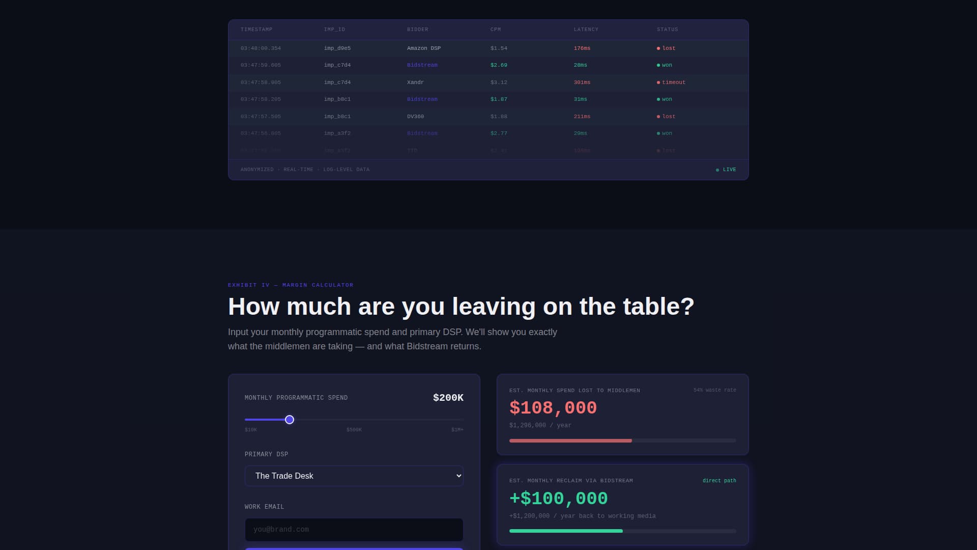 Bidstream - Transparent Adtech Landing Page Template