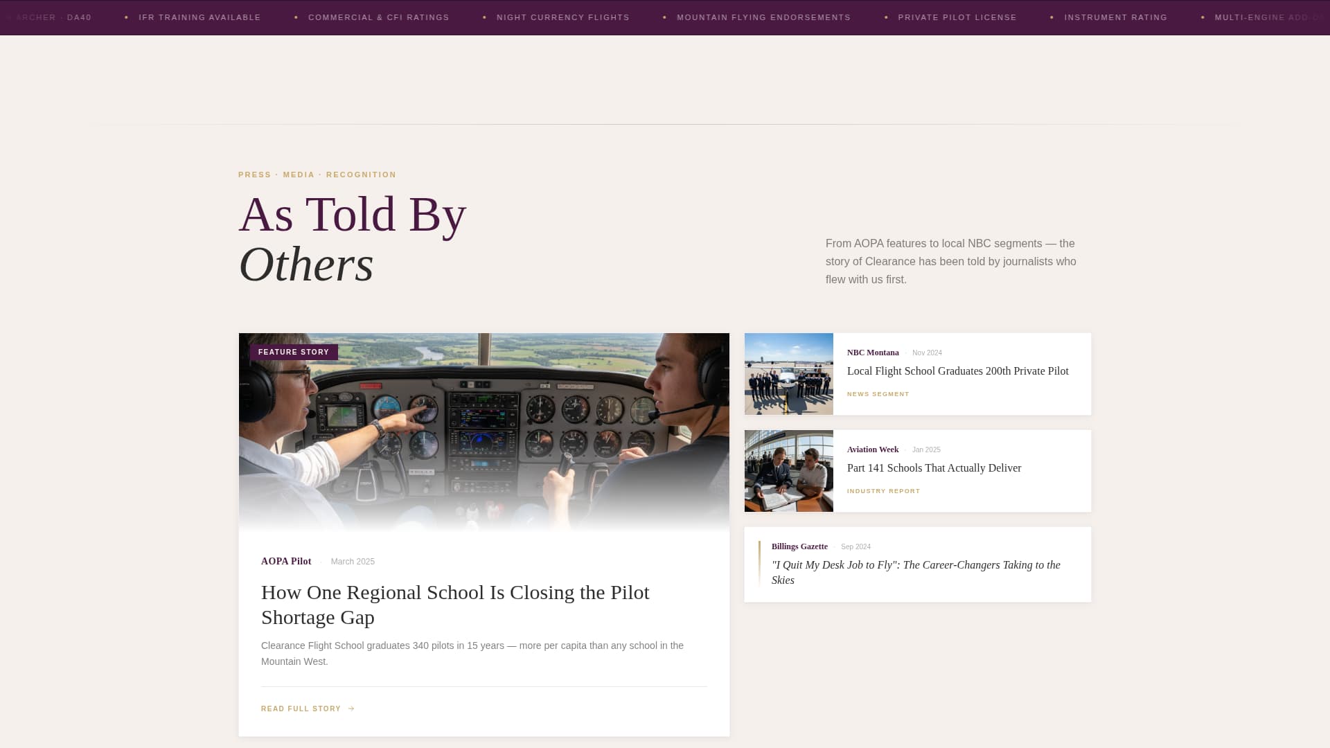 Flight School Marketing Reviews Website Template