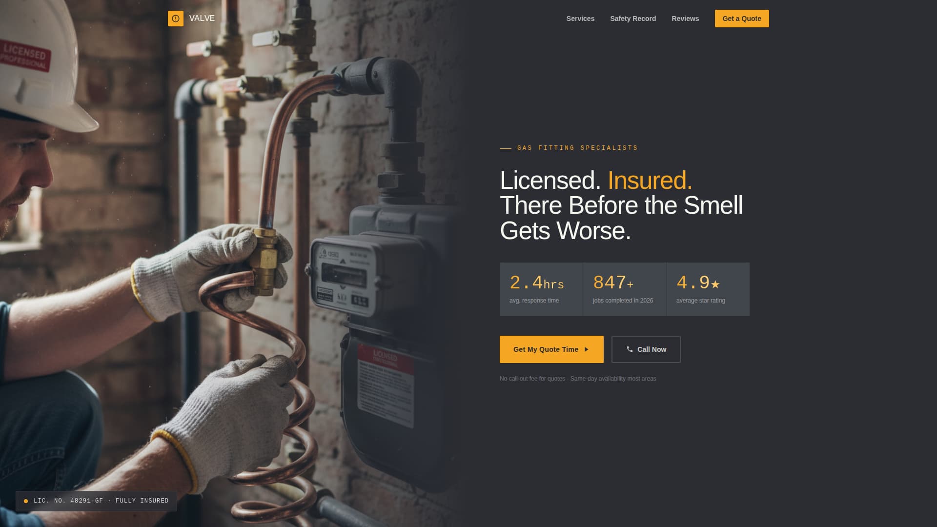 Gas Fitter Business Booking Website Template