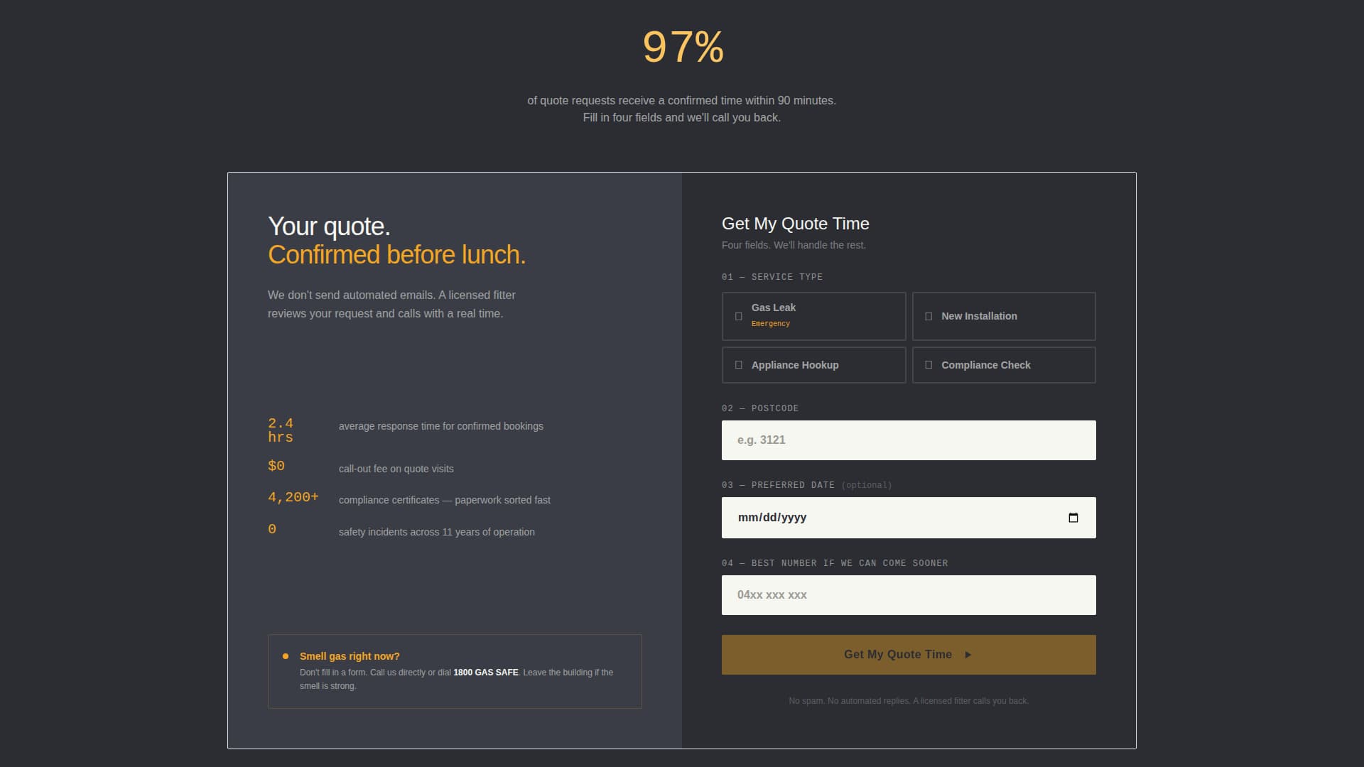 Gas Fitter Business Booking Website Template