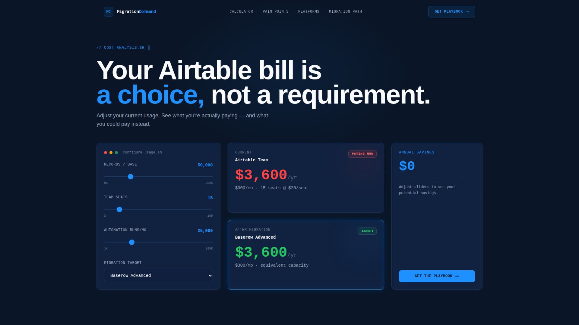 No-Code Platform Documentation Cost Calculator Website Template