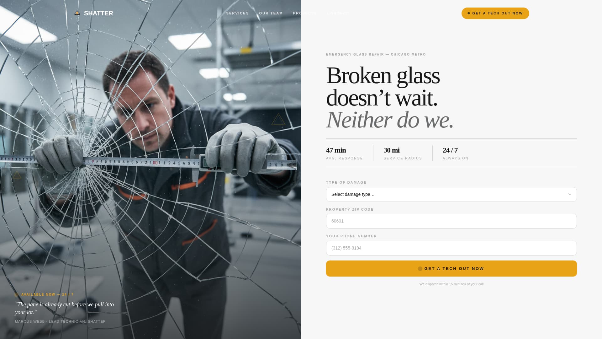 Shatter - Emergency Glassrepair Landing Page Template
