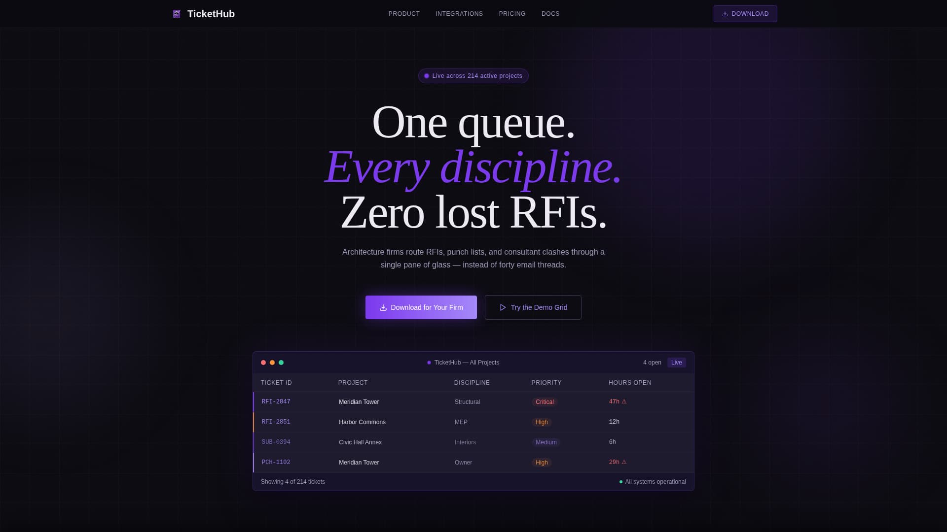 Ticket - Streamlined Architecture Landing Page Template