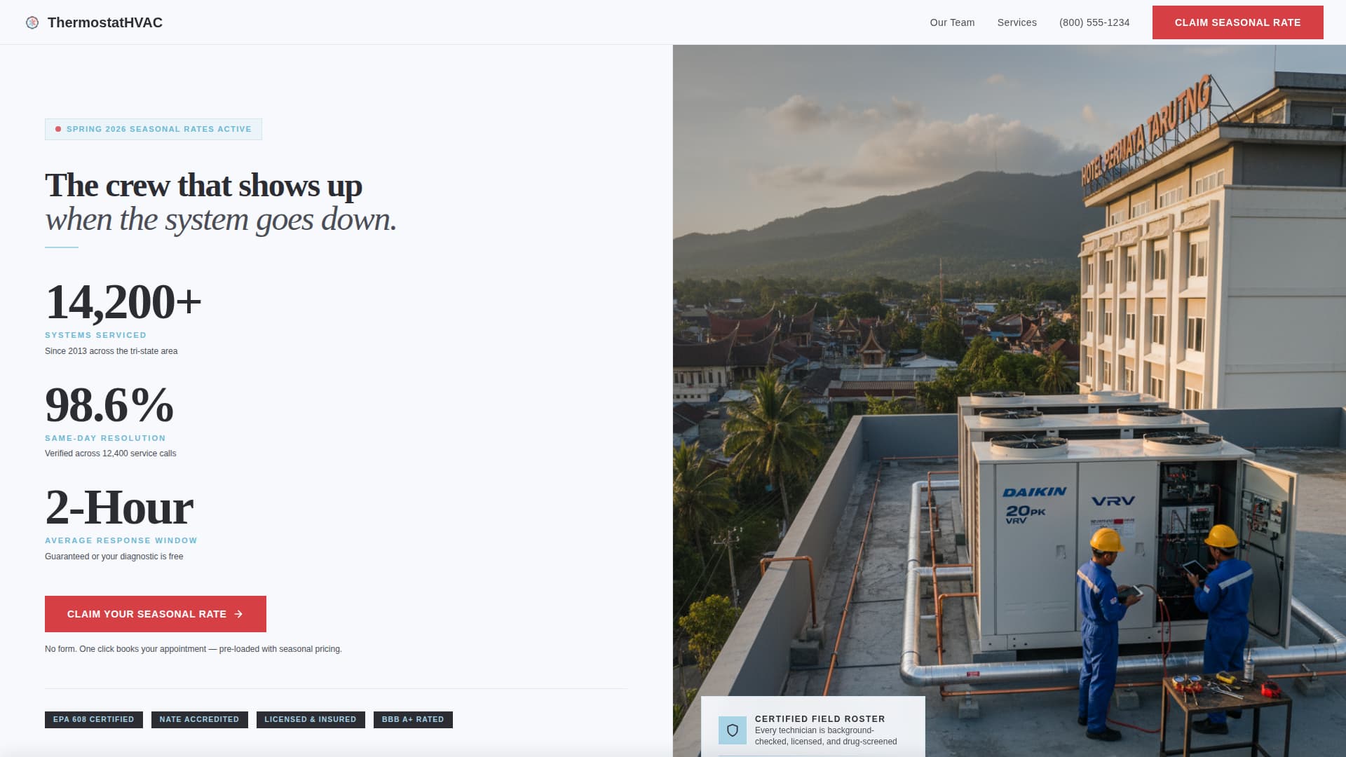 HVAC Contractor Marketing Specialist Booking Website Template