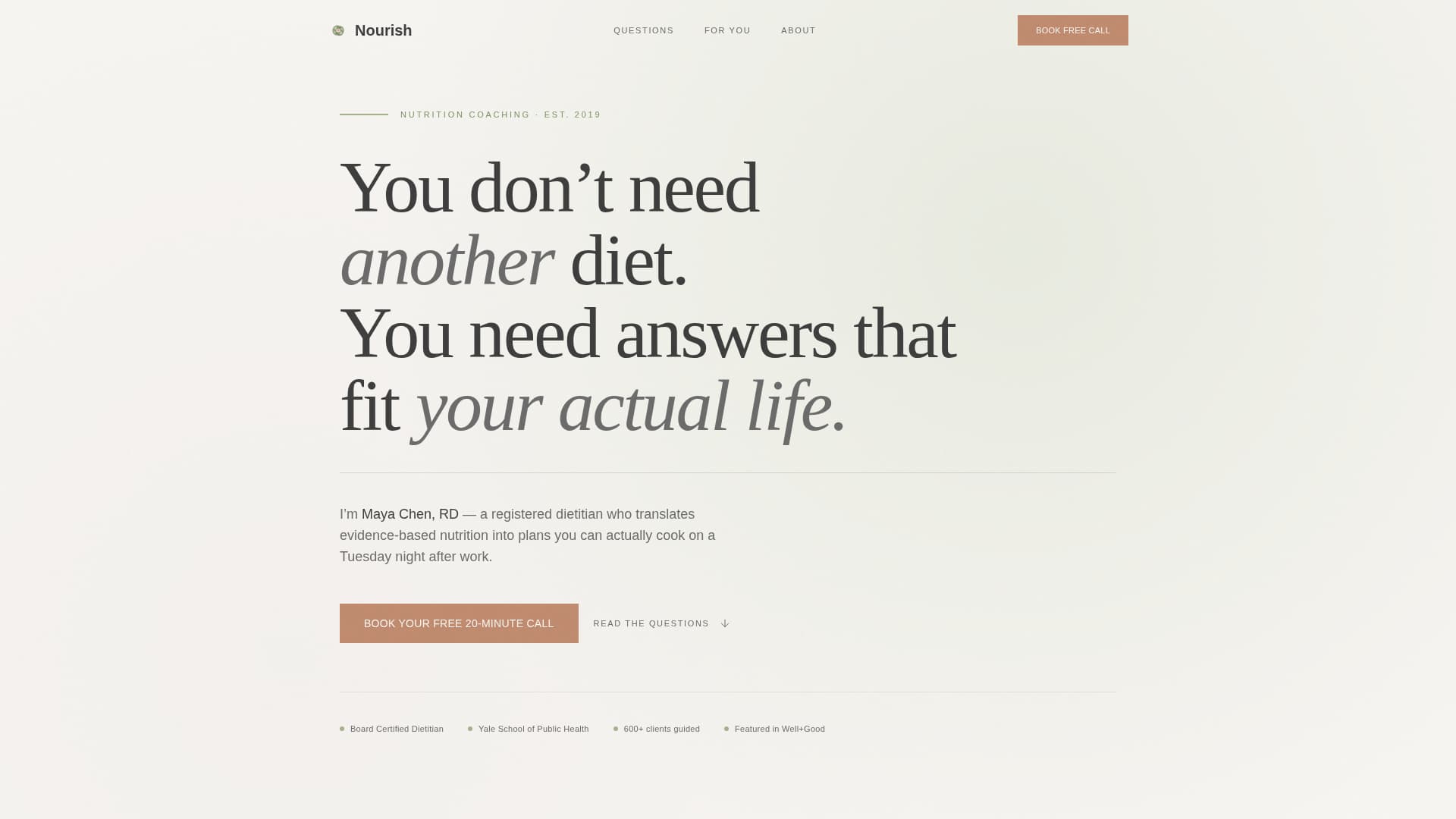 Nourish - Calming Healthcoach Landing Page Template