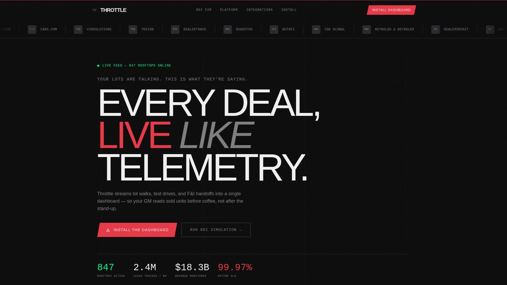 Throttle - High-Performance Dealer Analytics Landing Page Template