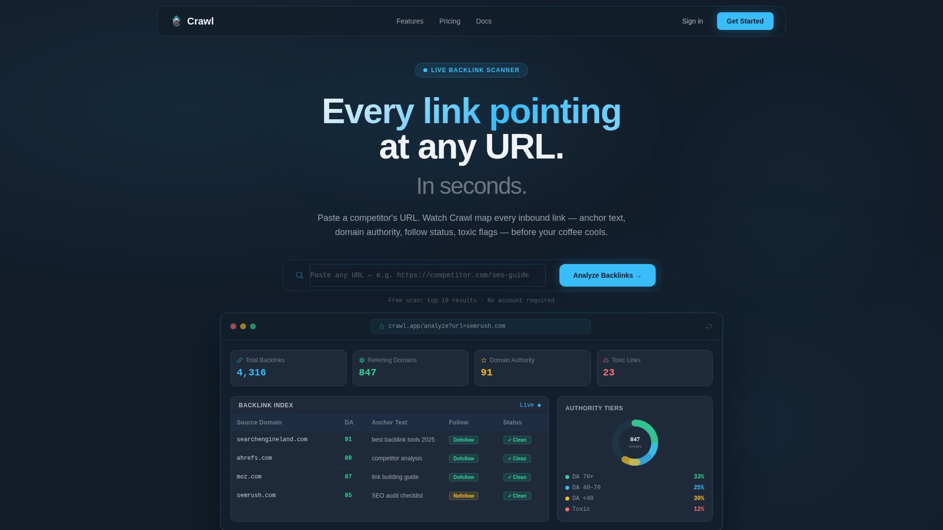 Crawl - Powerful Backlink Checker Landing Page Template