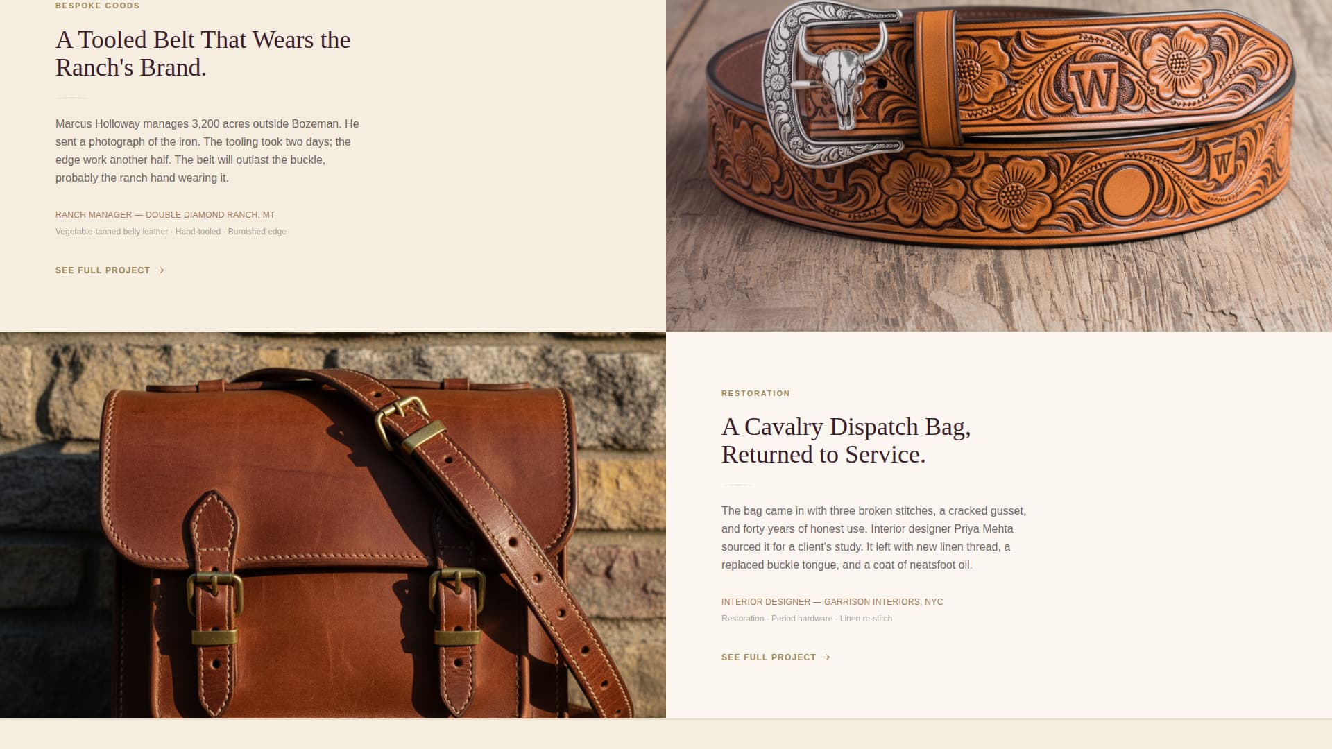 Leather Worker & Saddler Business Portfolio Website Template