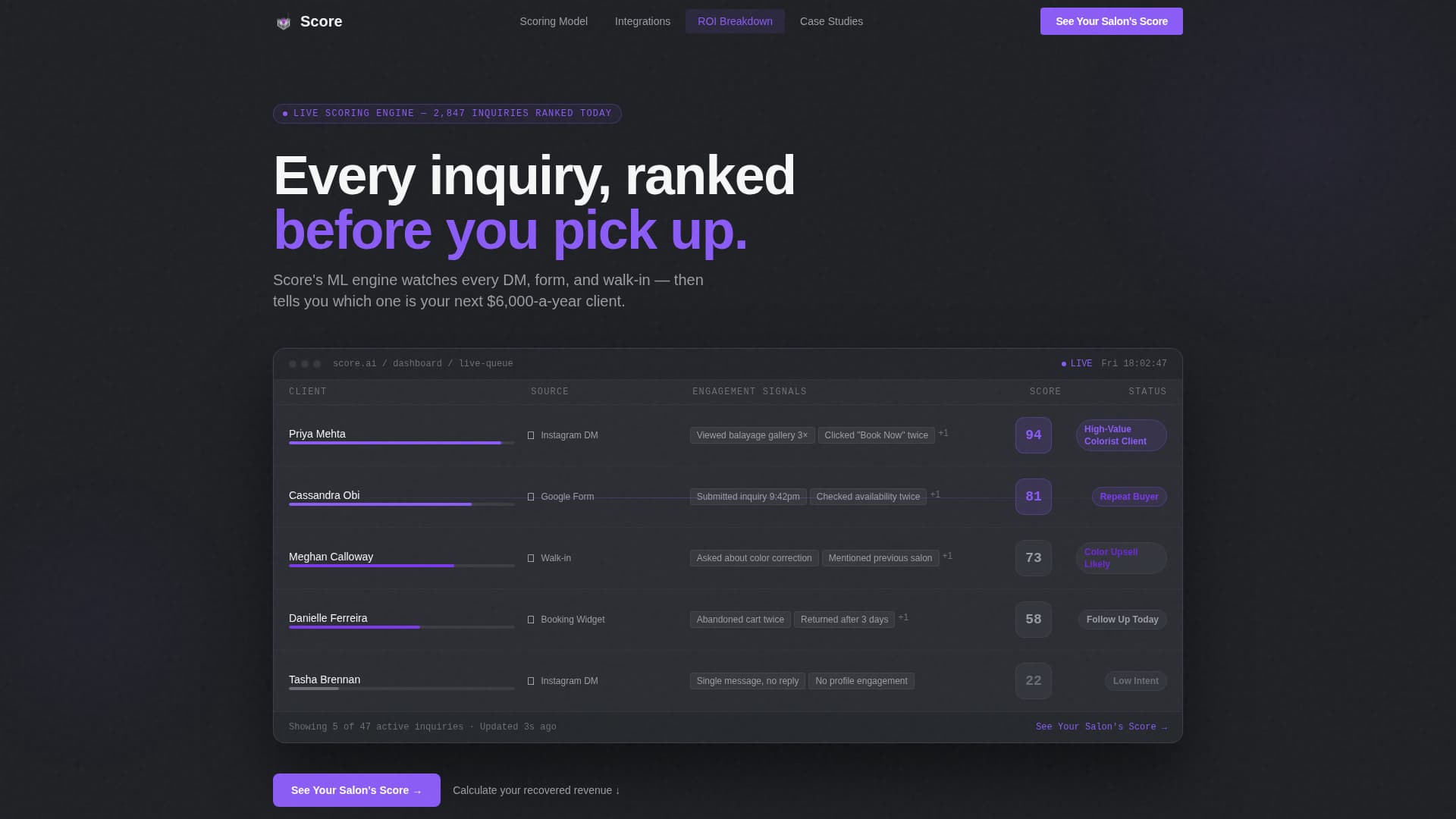 Score - Intelligent Salon Landing Page Template
