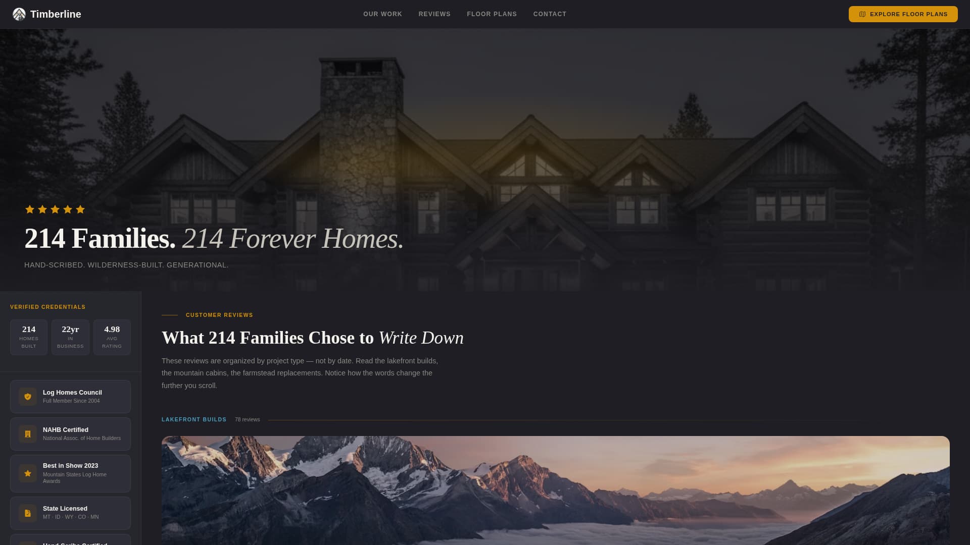 Log Home Builder Business Reviews Website Template