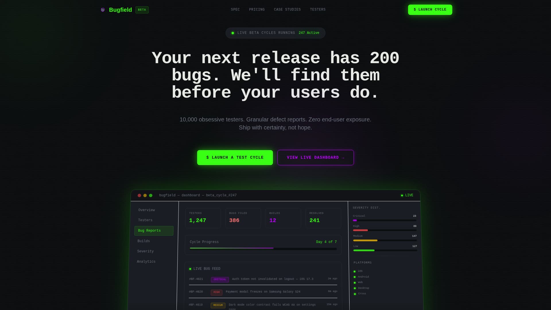 Bugfield - Dynamic Betatesting Landing Page Template