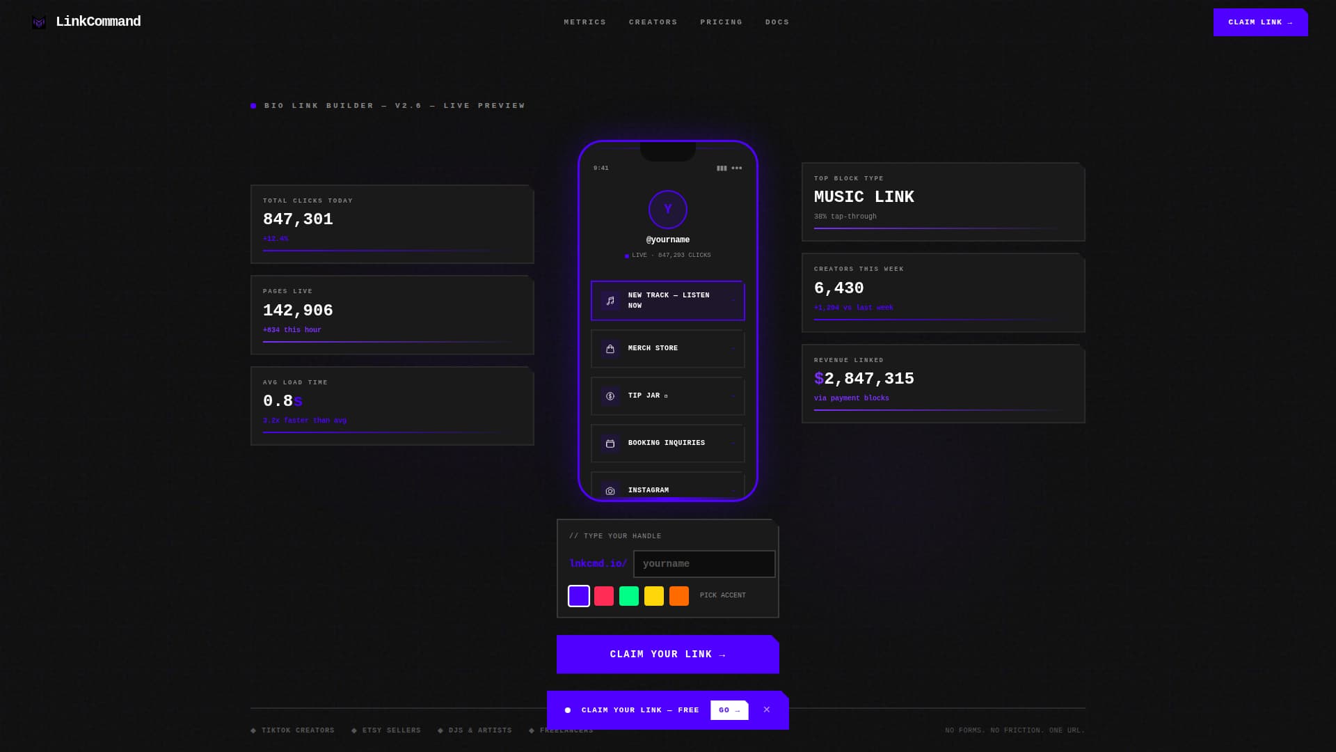 Linkcommand - Brutalist Biolink Landing Page Template