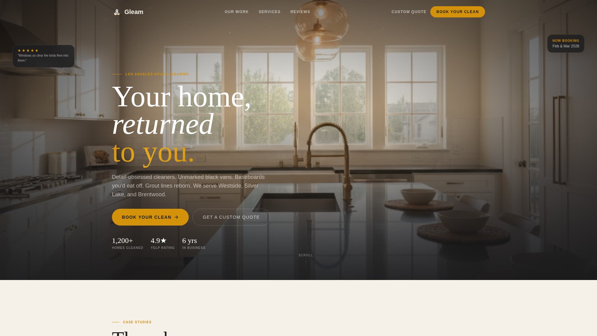 Gleam - Editorial Housecleaning Landing Page Template