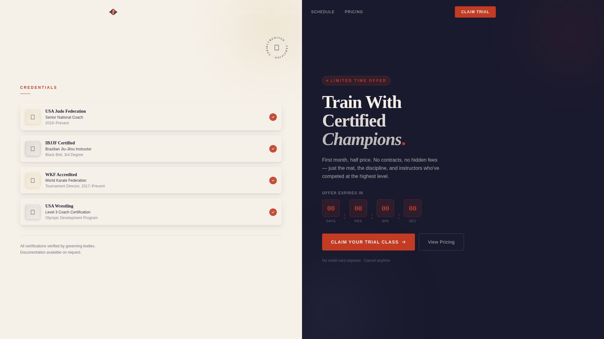 Martial Arts School Marketing Booking Website Template