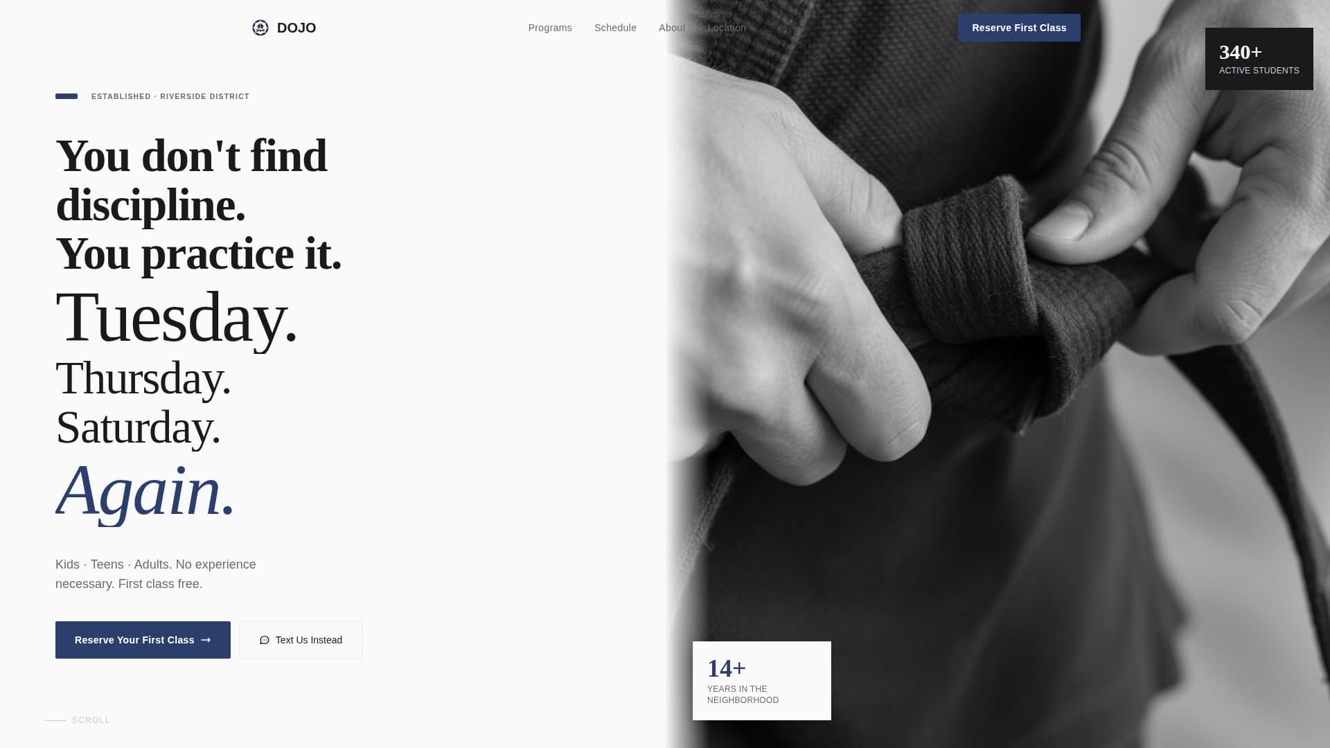 Martial Arts School Marketing Complete Booking Website Template