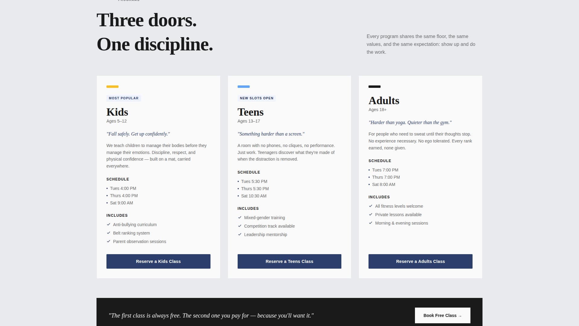Martial Arts School Marketing Complete Booking Website Template