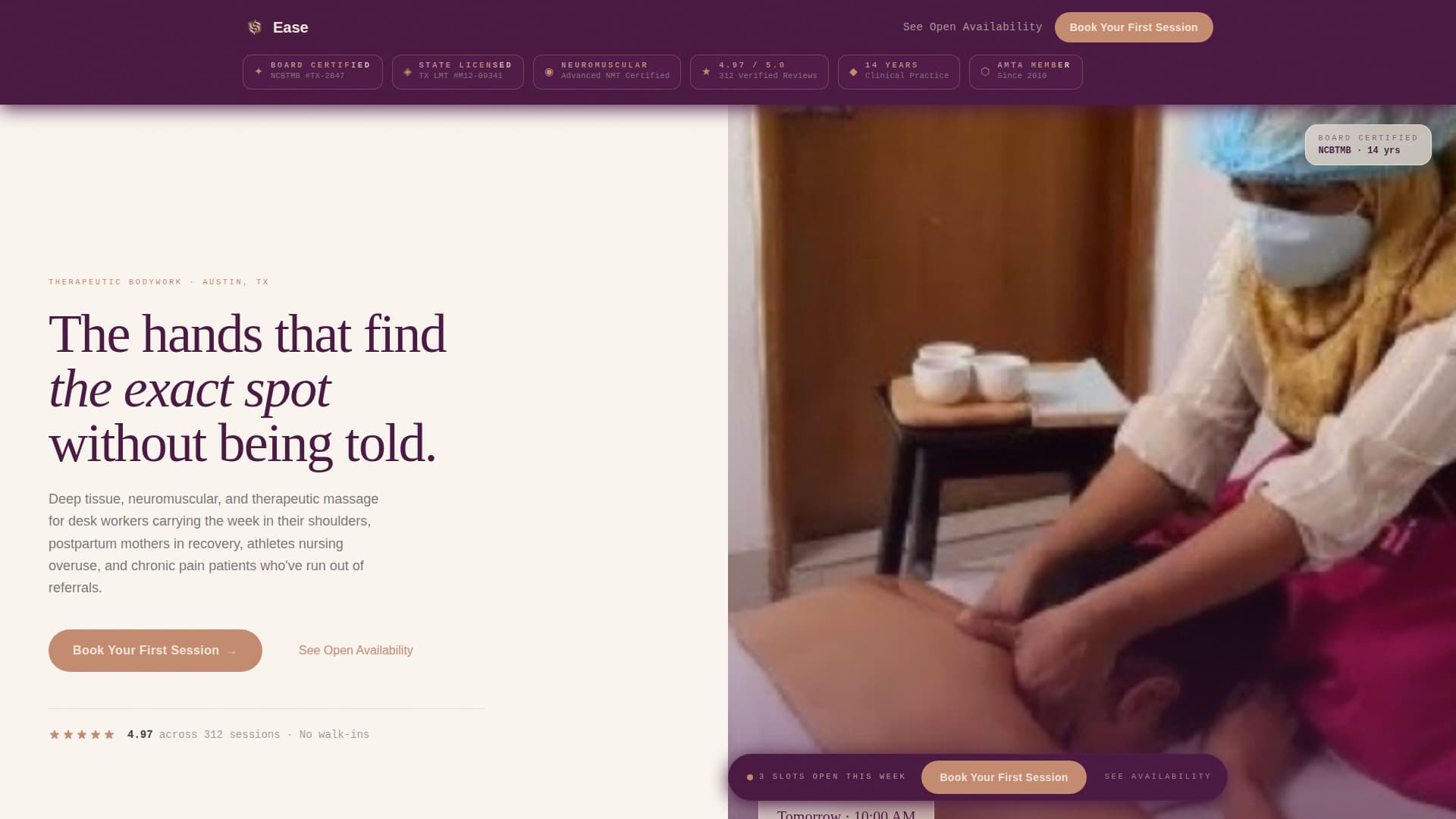 Massage Therapist Booking Website Template