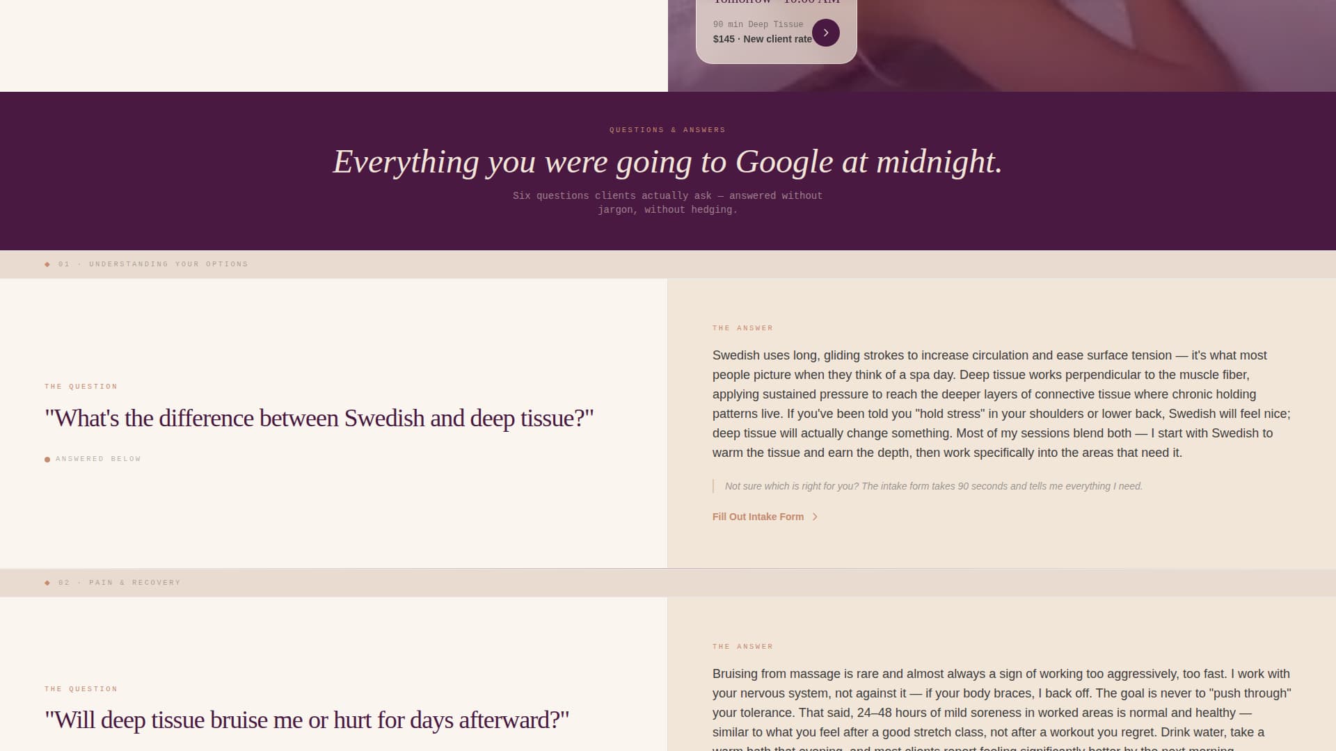 Massage Therapist Booking Website Template