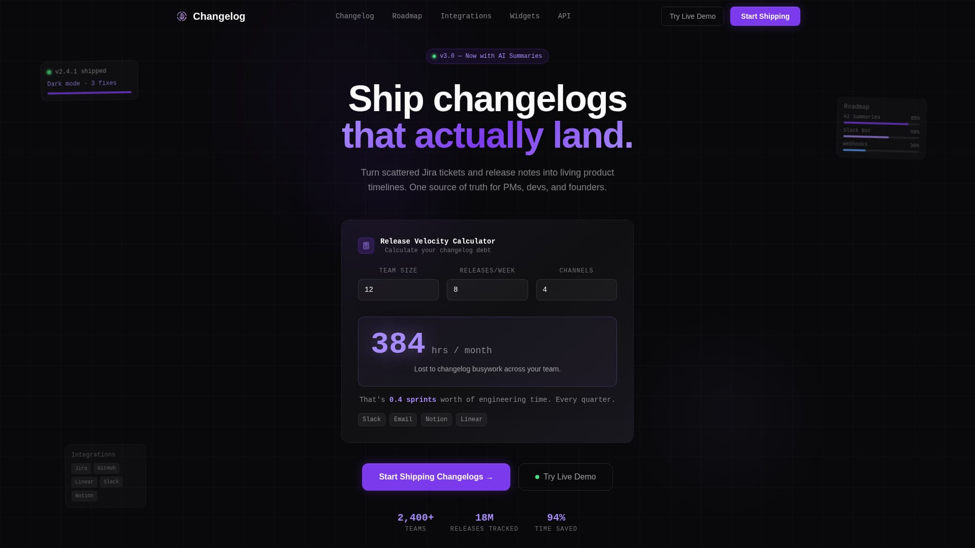 Changelog - Dynamic Roadmap Landing Page Template