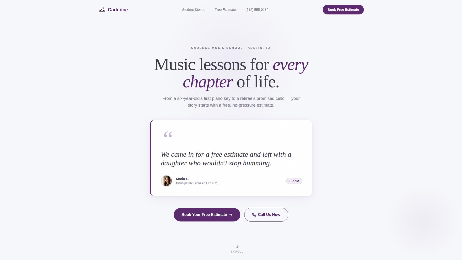 Cadence - Inviting Musicschool Landing Page Template