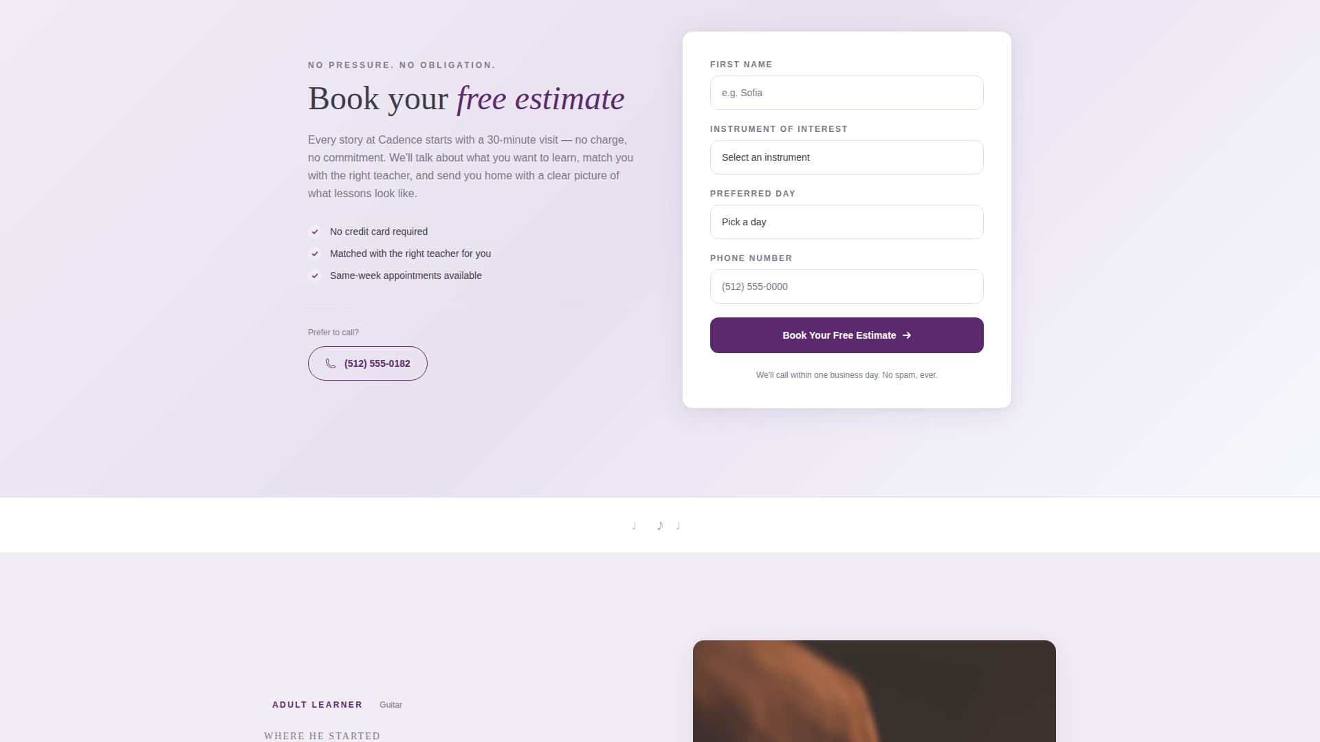 Cadence - Inviting Musicschool Landing Page Template